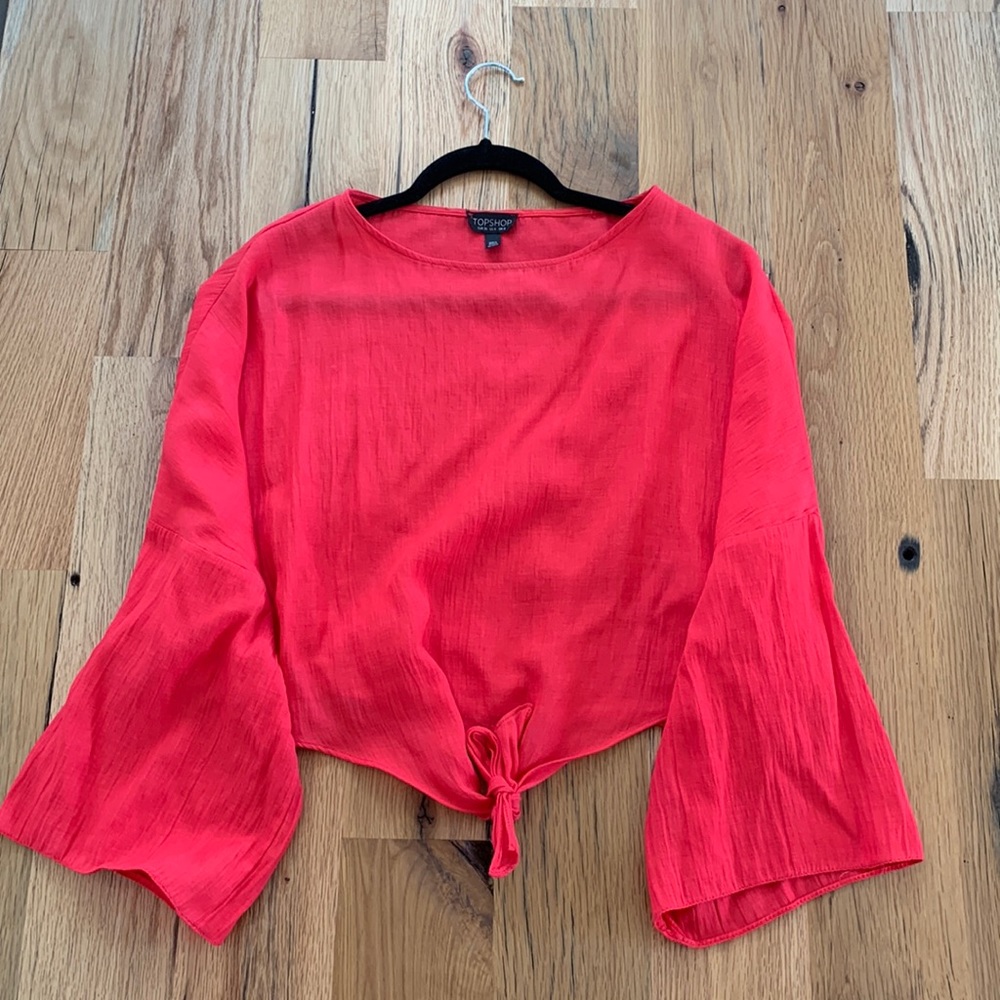 Topshop Coral Red Crop top with Tie in Front